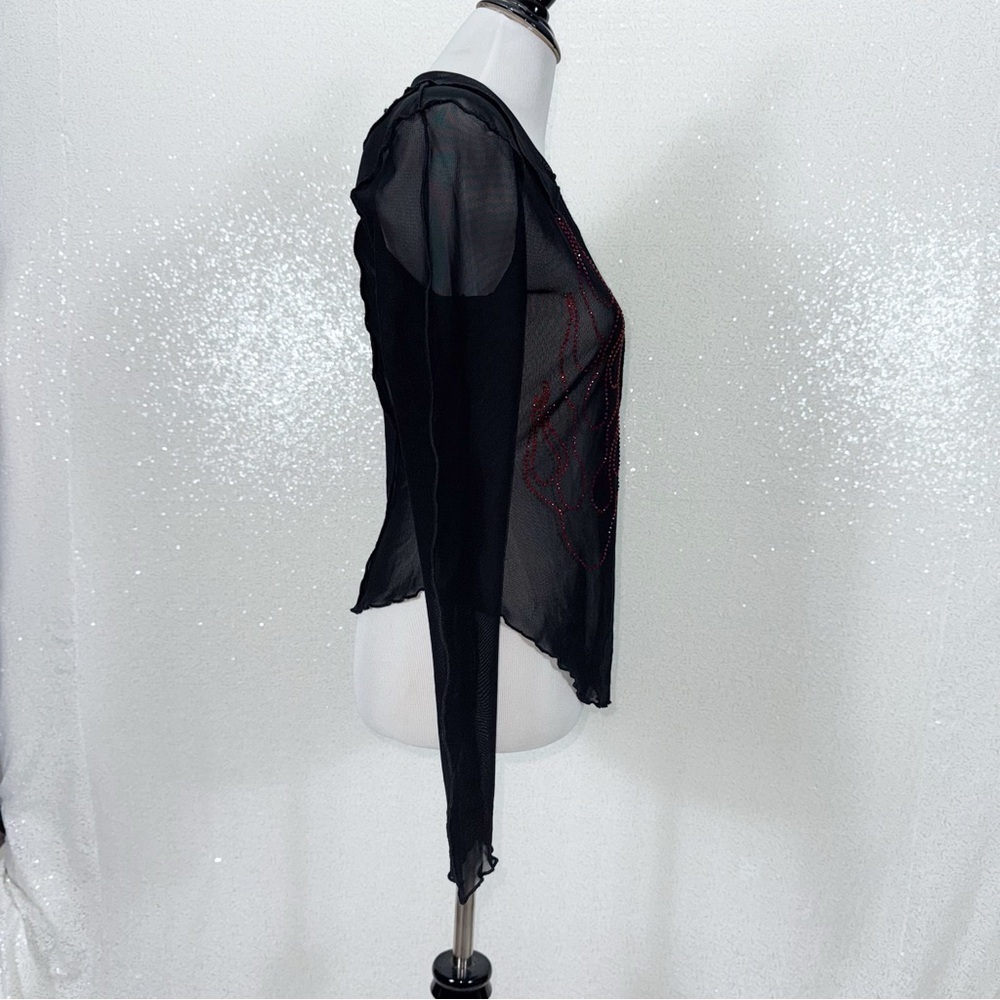 Urban Outfitters Sheer Mesh Rhinestone Flame Top L Y2K Goth Fairy Grunge - Picture 7 of 16